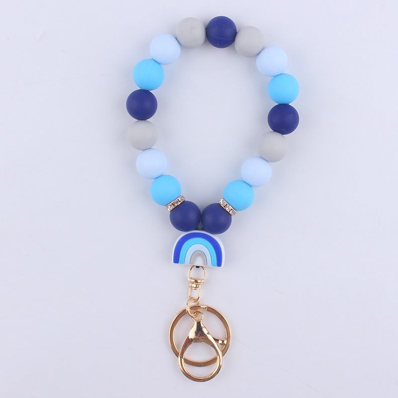 Rainbow Silicone Bead Wristlet Keychain with Rainbow Charm 12