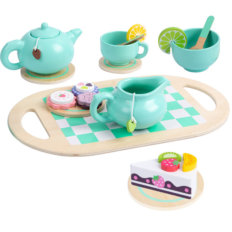 Wooden Montessori Toys Pretend Play Dessert Cake Teapot Set