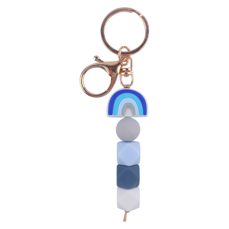 Rainbow Silicone Bead Keychain Geometric Charm 14cm 7