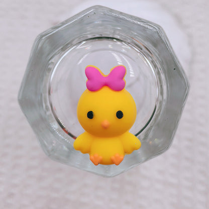 20Pcs Silicone 3D Focal Beads Easter Little Yellow Chicken Holding Pink Bow 6