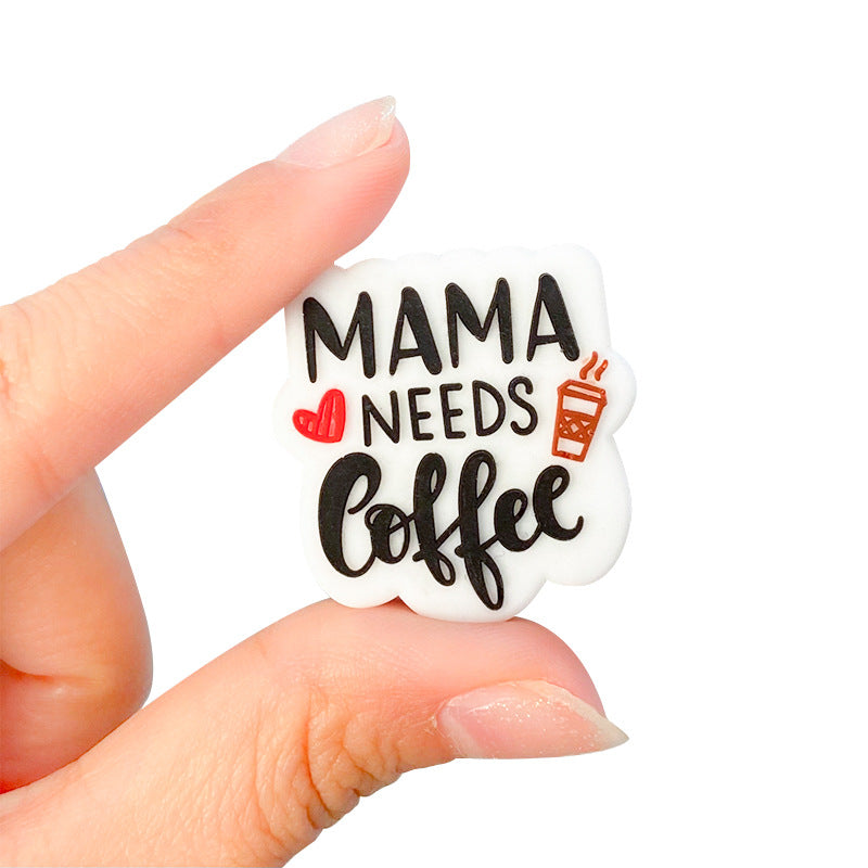 20pcs Silicone Focal Beads Mama Needs Coffee Letters Printed 2