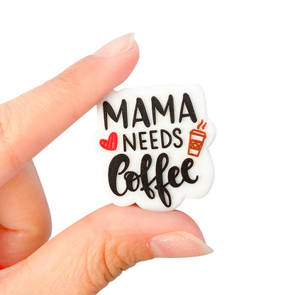 20pcs Silicone Focal Beads Mama Needs Coffee Letters Printed 2