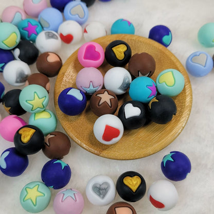 50pcs 15mm Heart Star Silicone Beads Solid Color