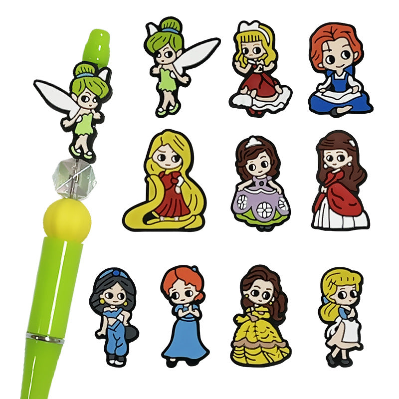 20Pcs Silicone Focal Beads Cartoon Princess Sitting Pose