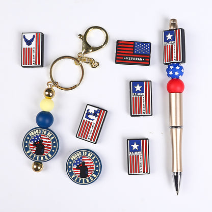 20Pcs Silicone Focal Beads Careers Veteran Flag Designs 3