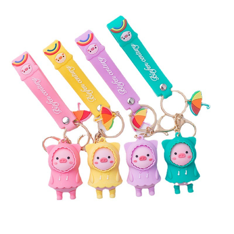 Piglet PVC Keychain Cute Full Raincoat Pig Charm