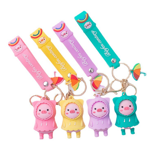Piglet PVC Keychain Cute Full Raincoat Pig Charm
