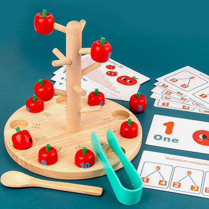 Wooden Apple Montessori Toys Educational Counting Game for Kids 3