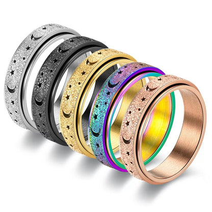 Stainless Steel Rotatable Hollow Star Moon Fidget Ring 6mm Width