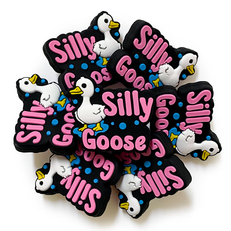 20Pcs Silicone Focal Beads Silly Goose Text with Standing Bird 4