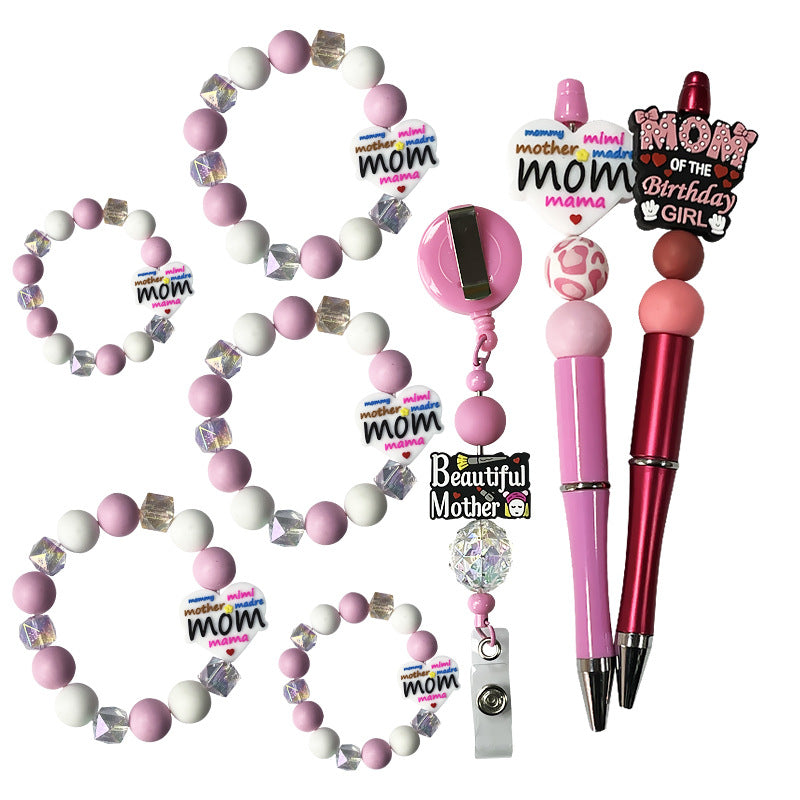 20Pcs Silicone Focal Beads Mother's Day Text and Figure Designs 5