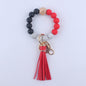 PU Leather Tassel Silicone Bead Wristlet Keychain Leopard Print 20
