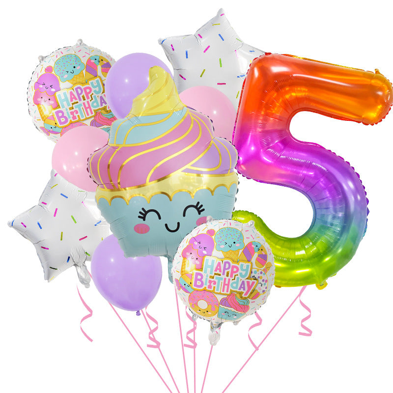 Cupcake and Number 3 Foil Balloons Birthday Party Decoration Set 18