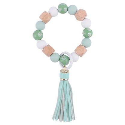 Daisy Silicone Bead Wristlet Keychain Tassel Charm 7