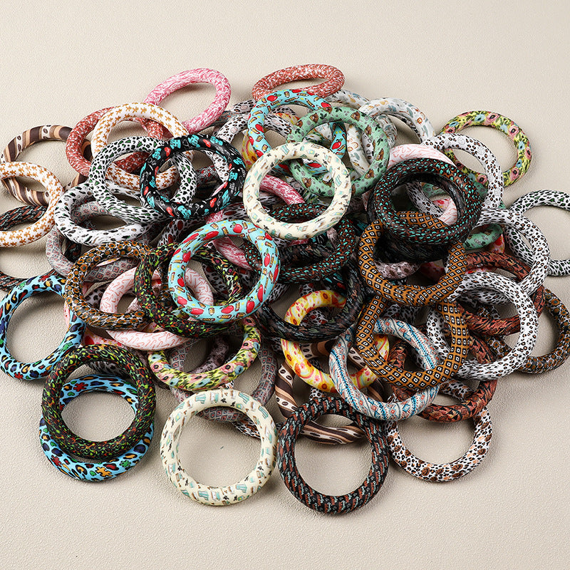 65mm Printed Silicone Beads Ring Shape Printed Design 4