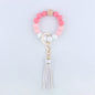 Tassel Silicone Bead Wristlet Keychain with Wooden Bead Charm 8cm 7