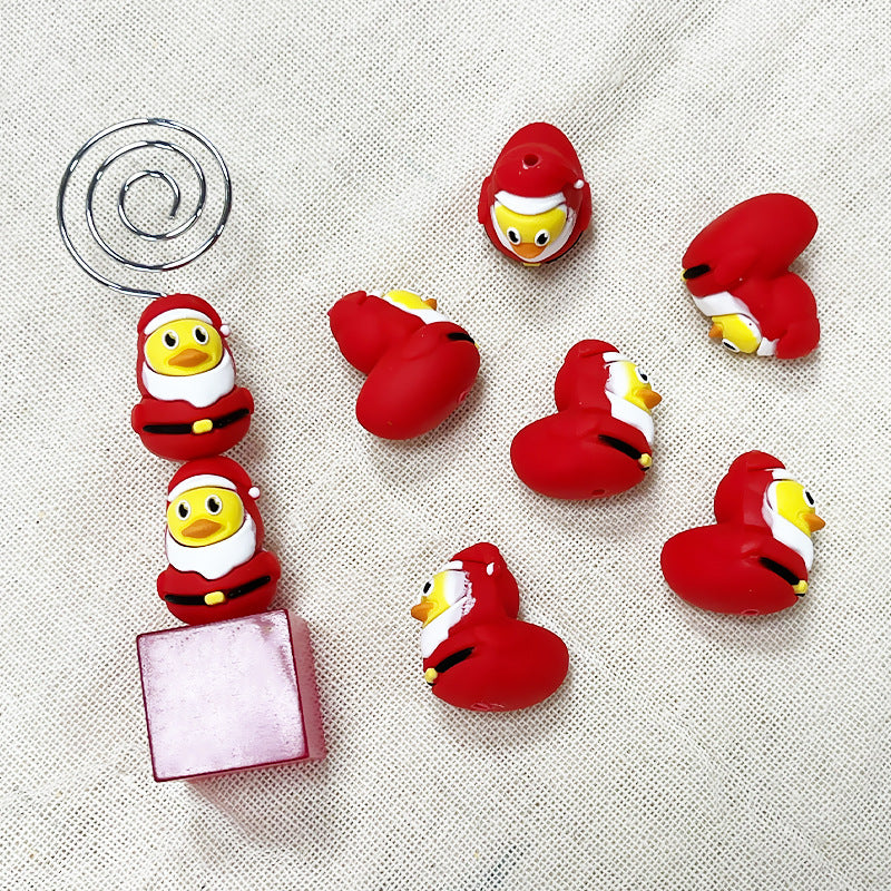 Silicone 3D Focal Beads Christmas Duck with Santa Outfit 4