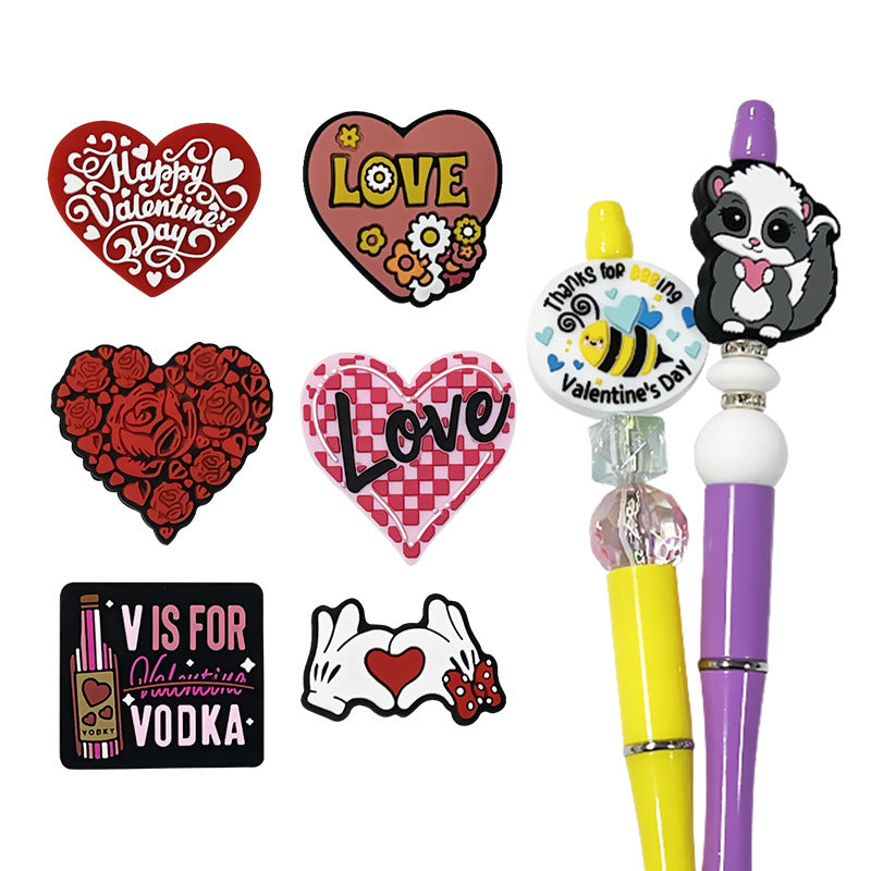 20Pcs Silicone Focal Beads Love Valentine S Day Roses Heart Design 5