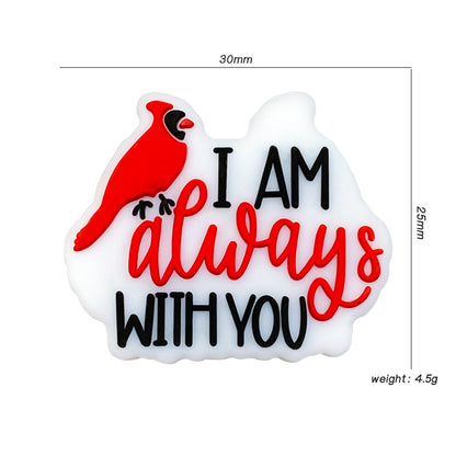 20Pcs Silicone Focal Beads Parrot Animals With Printed Text I AM ALWAYS WITH YOU 2