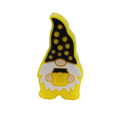 20pcs Silicone Focal Beads Christmas Hat With Printed Red Star 6