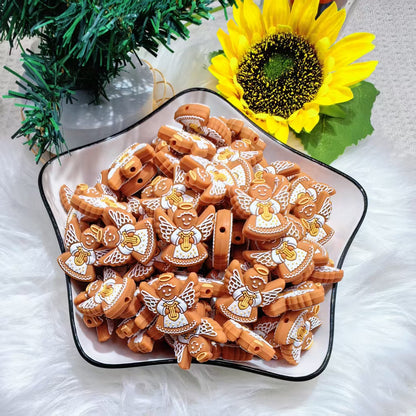 20Pcs Silicone Focal Beads Gingerbread Man Angel With Halo and Wings
