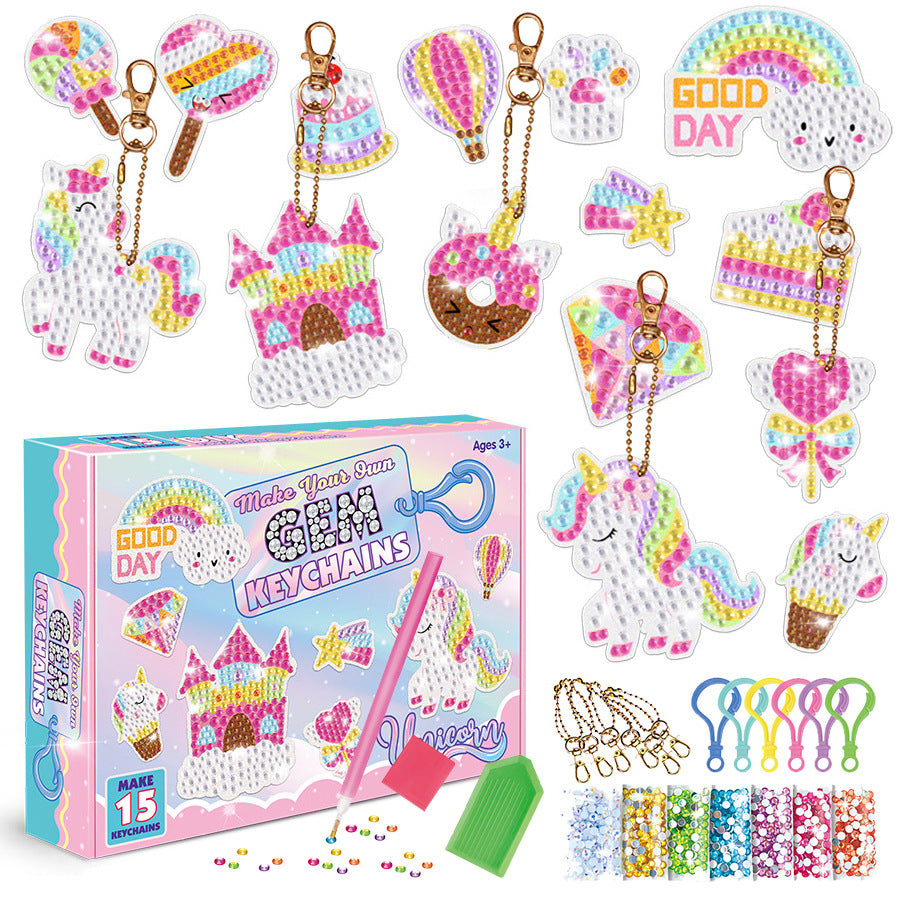 Diamond Painting Kit Make Your Own Gem Keychains Unicorn 15pcs