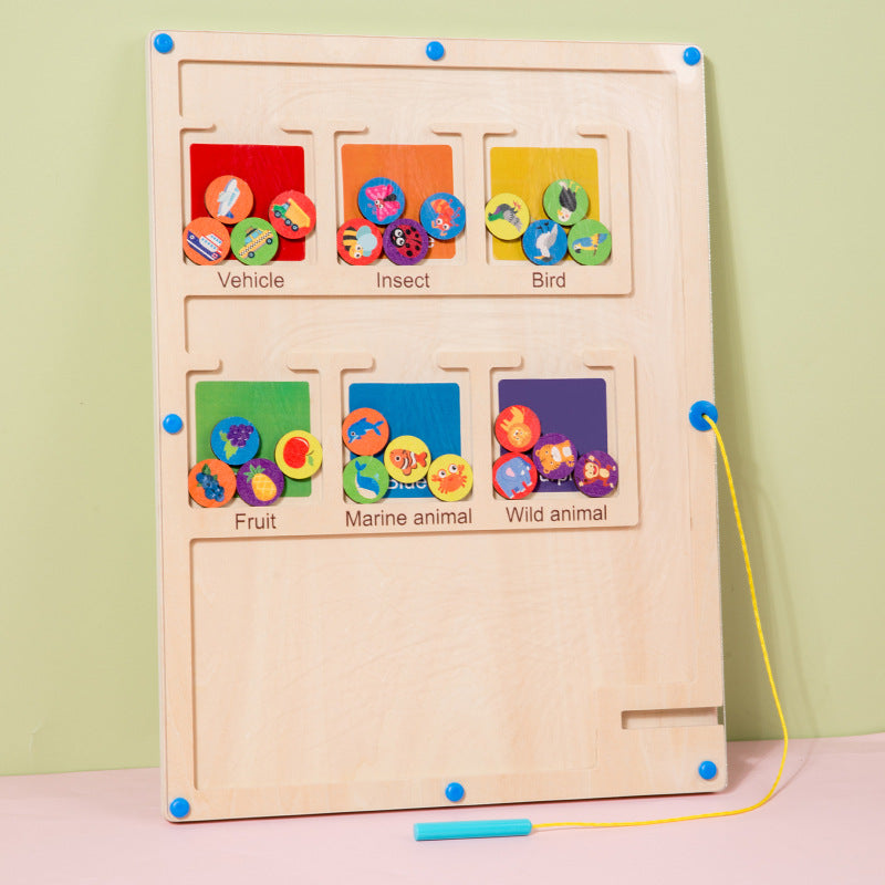 Wooden Montessori Toys Magnetic Color Animal Traffic Maze 3