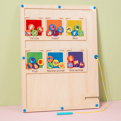 Wooden Montessori Toys Magnetic Color Animal Traffic Maze 3