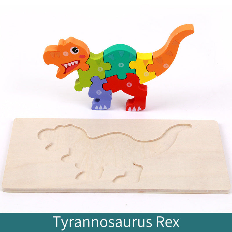 Wooden Building Blocks Animal Traffic Shapes Matching 3D Puzzle Toy 36