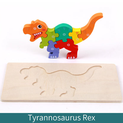 Wooden Building Blocks Animal Traffic Shapes Matching 3D Puzzle Toy 36