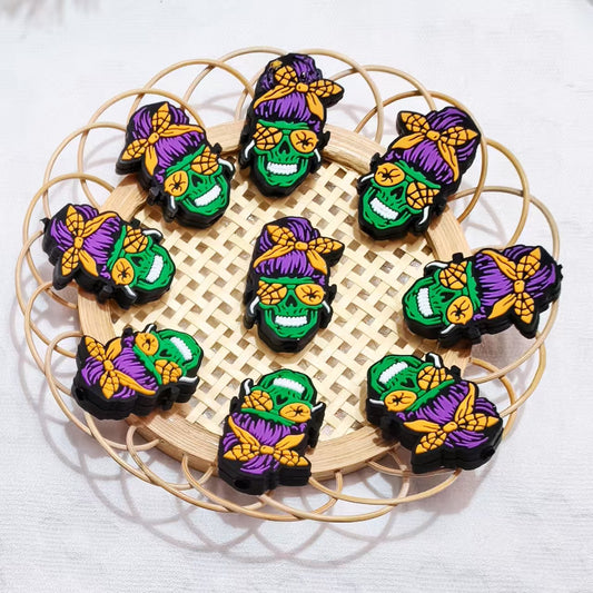 20Pcs Silicone Focal Beads Green Alien Head with Bandana