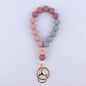 Octagonal Silicone Bead Wristlet Keychain with Wooden Accent 15