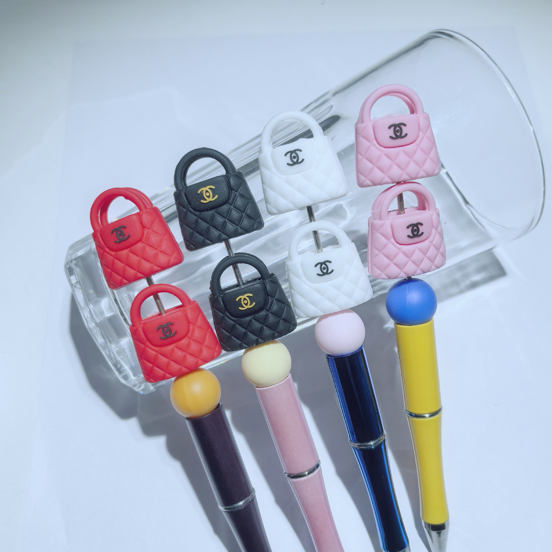 20pcs Silicone 3D Focal Beads Quilted Handbag Logo Detail