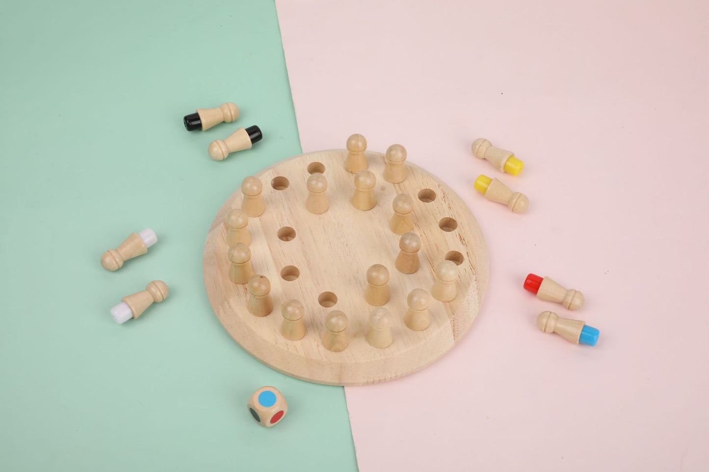 Wooden Memory Chess Educational Toy with Colored Dice 6