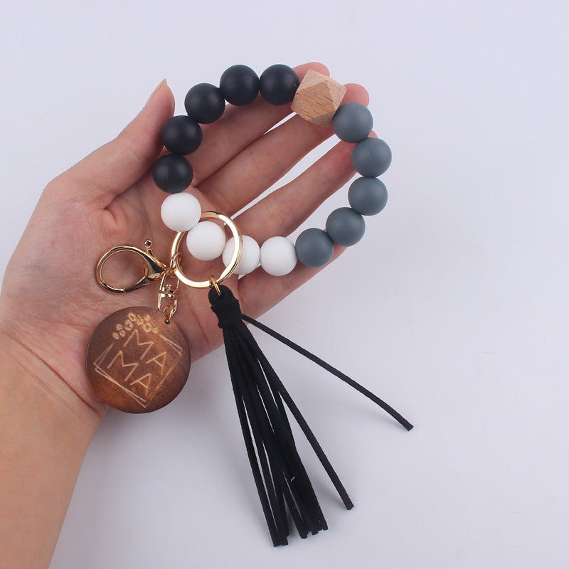 MAMA Tag Silicone Bead Wristlet Keychain with Tassel Charm 3