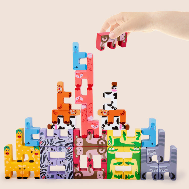 Wooden Animal Building Blocks Educational Toy for Kids 4