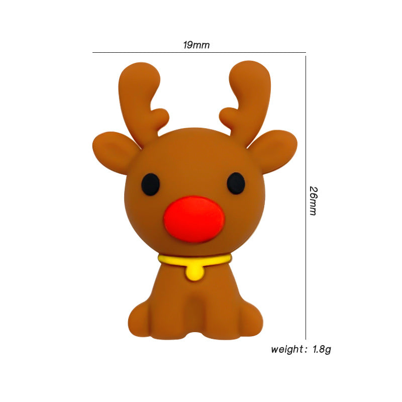 20Pcs Silicone 3D Focal Beads Christmas Mini Elk Brown 3