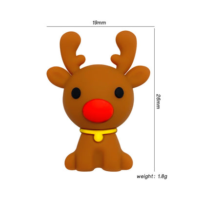 20Pcs Silicone 3D Focal Beads Christmas Mini Elk Brown 3