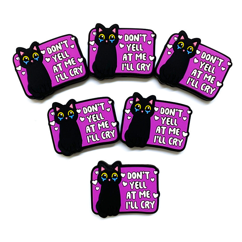 20Pcs Silicone Focal Beads Tearing Kitten Black with Printed Text 4