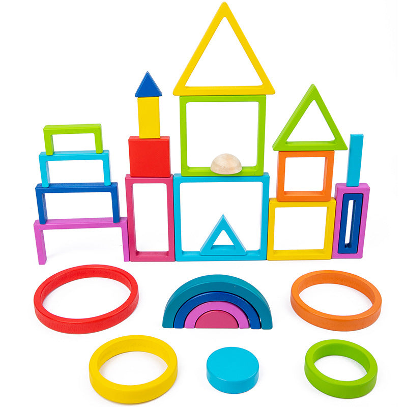 Wooden Montessori Toys Geometric Shape Building Blocks Set 4
