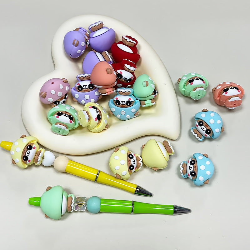 20Pcs Silicone 3D Focal Beads Macaron Colored Mushroom Face Sitting Pose 4