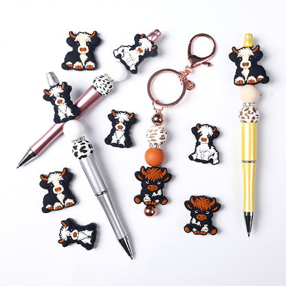 Silicone Focal Beads Cute Dairy Cattle Highland Cow Sitting Pose 3