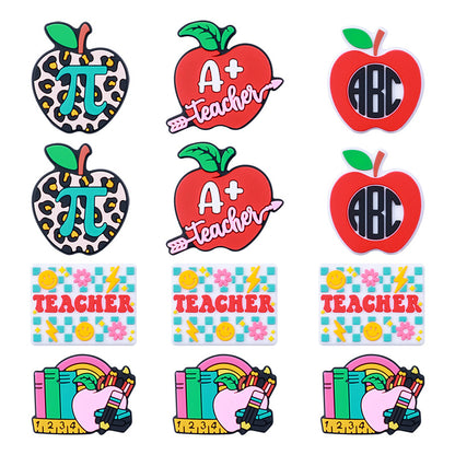 20pcs Silicone Focal Beads Apple Teacher School Stationery Set