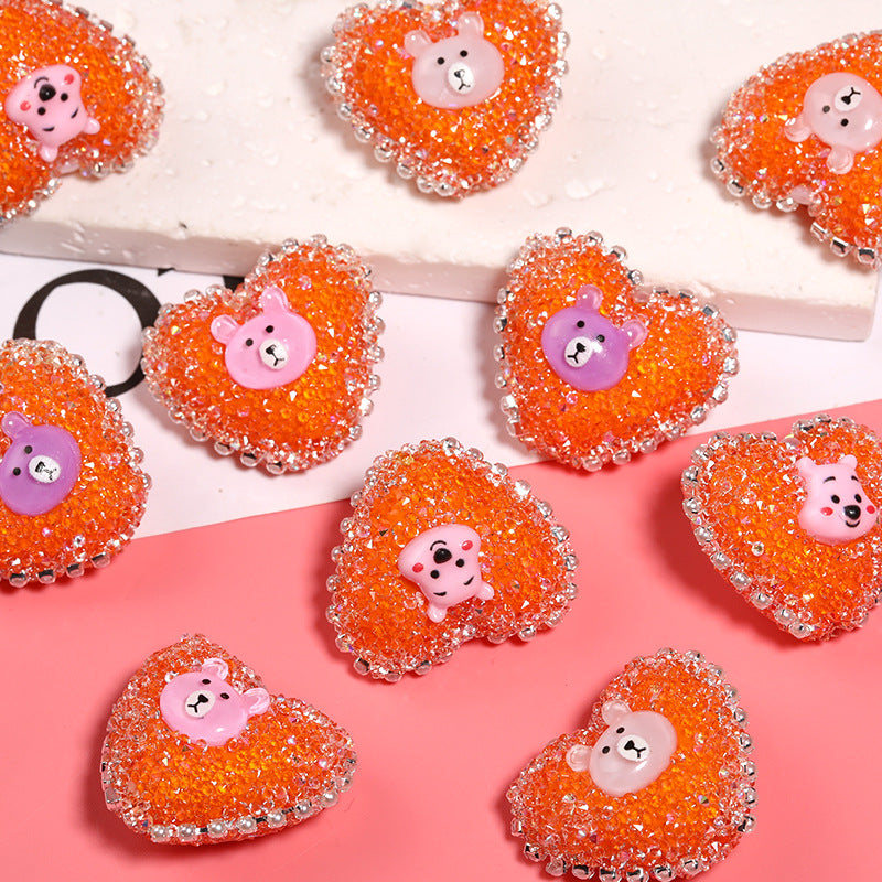 5pcs 23x28mm Cartoon Animal Heart Rhinestone Beads DIY Jewelry Making 7