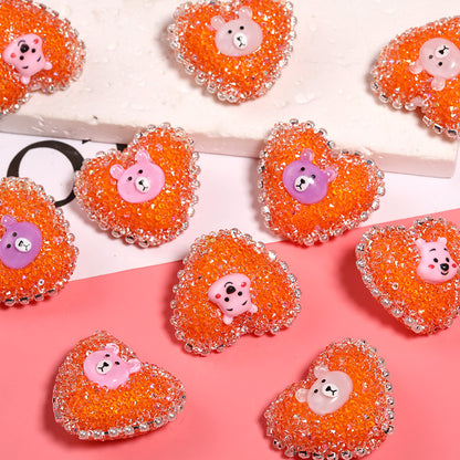 5pcs 23x28mm Cartoon Animal Heart Rhinestone Beads DIY Jewelry Making 7