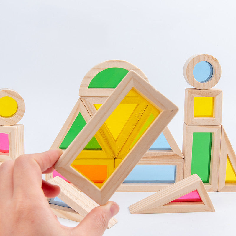 Wooden Building Blocks Educational Toy with Acrylic Insets 2