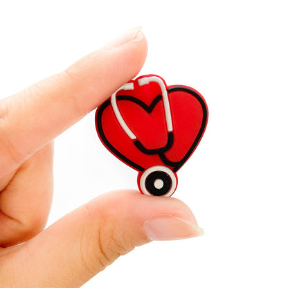 20pcs Silicone Focal Beads Stethoscope Heart Shape with Tube Detail 3