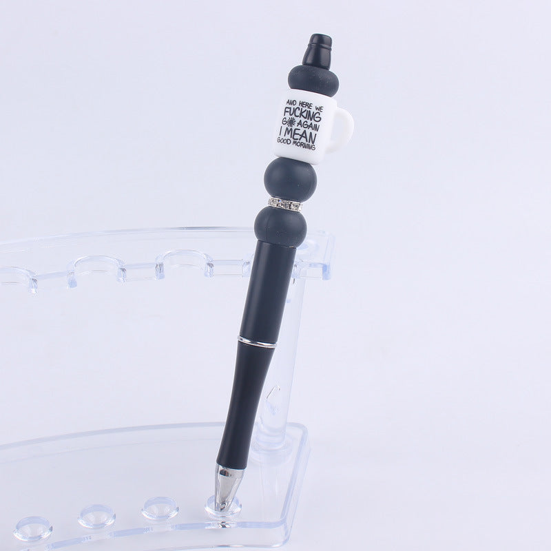 Black Cup Silicone Beaded Pens Handmade Novelty Pen Gift 6