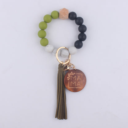 MAMA Tag Silicone Bead Wristlet Keychain with Tassel Charm 11