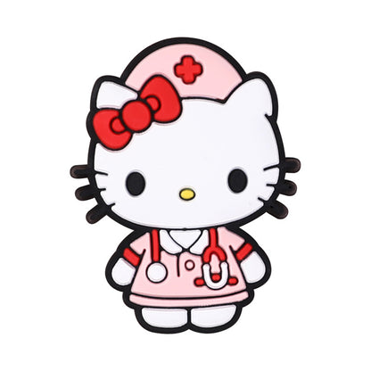 20pcs Silicone Focal Beads White Cat Nurse Outfit With Red Bow 4
